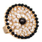 Black White Circular Beaded Adjustable Ring