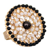 Black White Circular Beaded Adjustable Ring