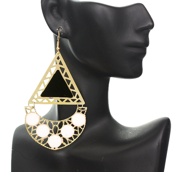 Black White Triangular Dangle Earrings