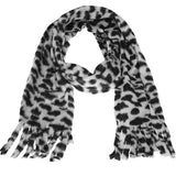 Black White Polyester Cheetah Print Fringe Scarf