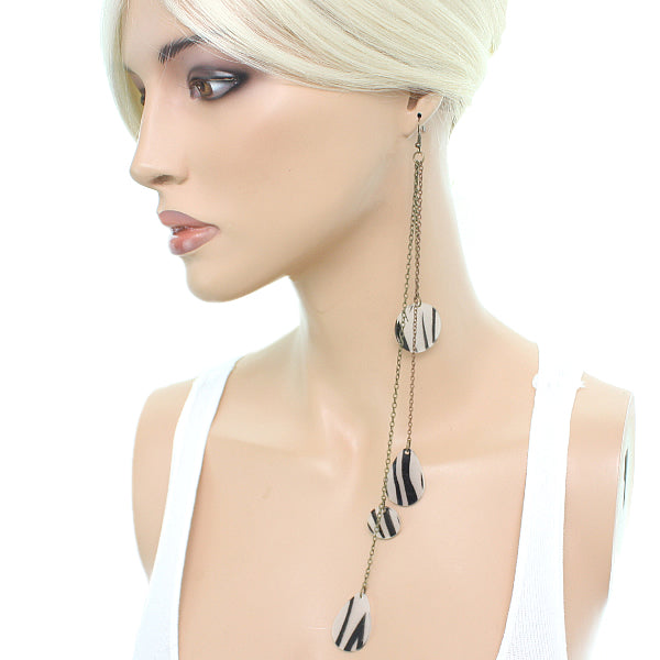 Black Zebra Print Drop Chain Earrings