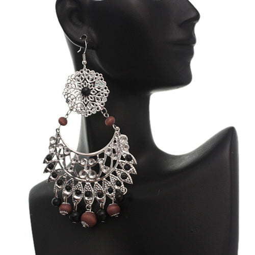 Brown Wooden Beaded Filigree Earrings