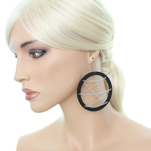 Black Hoop Wood Earrings
