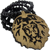 Black Wooden Lion Head Beaded Necklace
