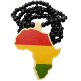 Black Multicolor Wooden Beaded Africa Map Necklace