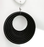 Black Wooden Circular Roll Texture Dangle Earrings