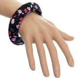 Black Floral Fabric Saucer Bangle Bracelet