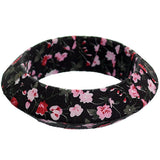 Black Floral Fabric Saucer Bangle Bracelet