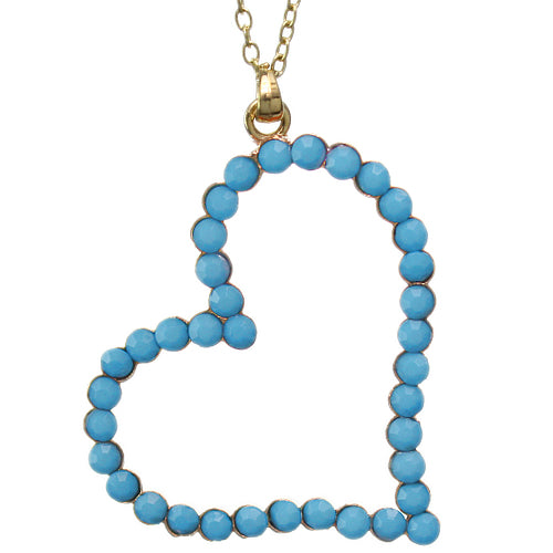 Blue Beaded Heart Charm Chain Necklace