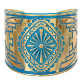 Blue Double Sided Art Deco Metal Cuff Bracelet