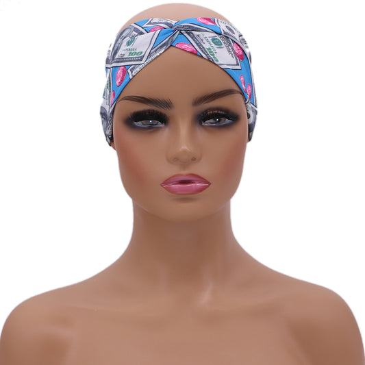 Blue Money Criss Cross Stretch Headband