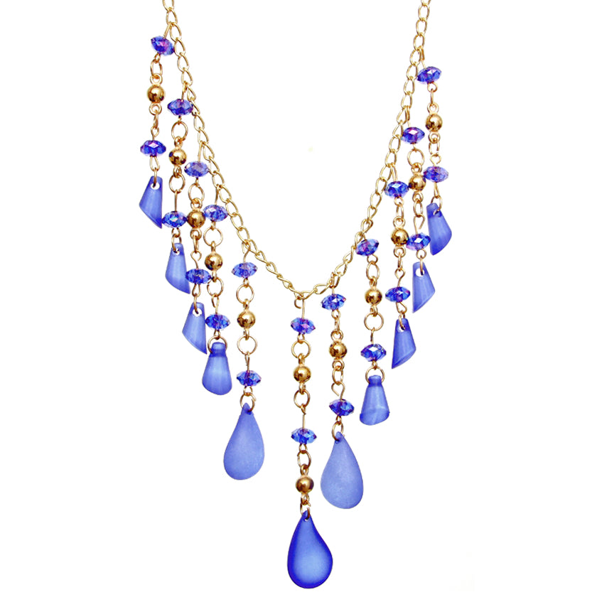 Blue Beaded Teardrop Chandelier Necklace Set