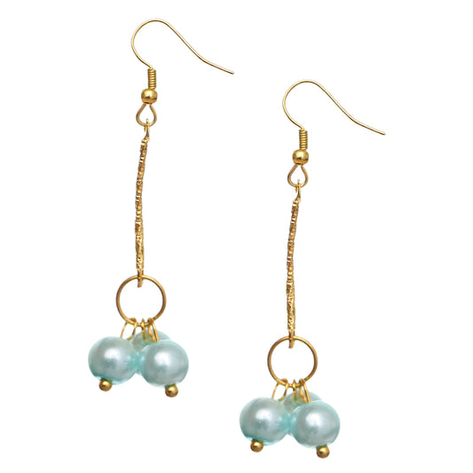 Blue Faux Pearl Drop Necklace Earrings Set