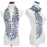 Blue Sheer Chiffon Striped Zebra Print Scarf