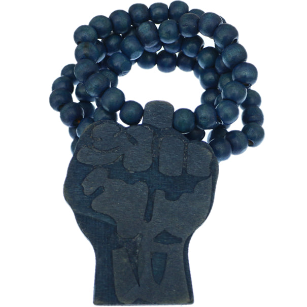 Blue Wooden Beaded Hand Fist Necklace