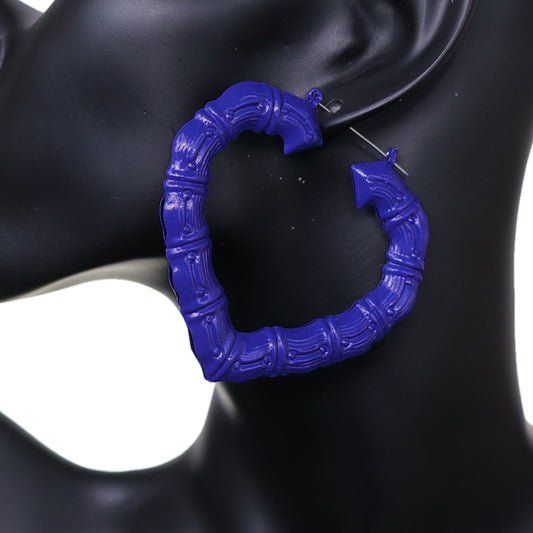 Blue Heart Shaped Bamboo Earrings