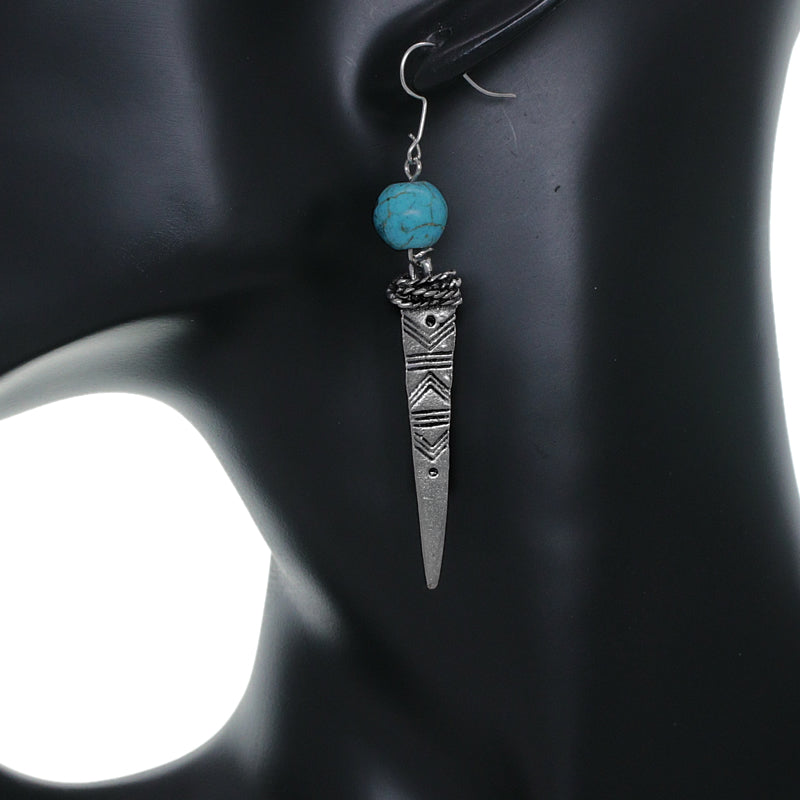 Blue Bead Pointy Drop Earrings