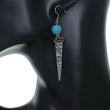 Blue Bead Pointy Drop Earrings