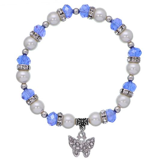 Blue Butterfly Charm Bead Stretch Bracelet