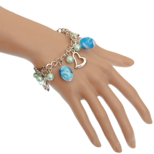 Blue Beaded Chain Link Charm Bracelet