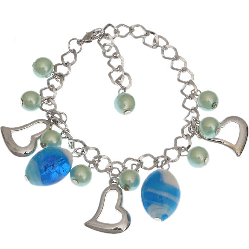 Blue Beaded Chain Link Charm Bracelet