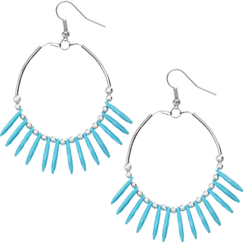 Blue Beaded Disc Hoop Earrings