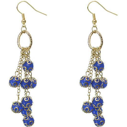Blue Beaded Drop Chain Dangle Earrings