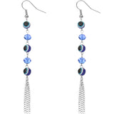 Blue Beaded Evil Eye Chain Earrings