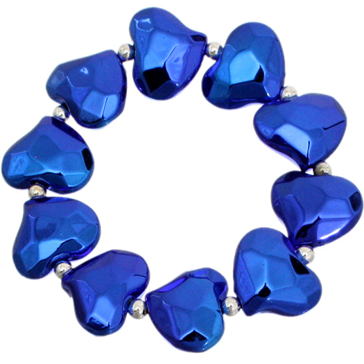 Blue Faceted Heart Stretch Bracelet