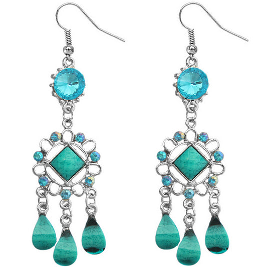 Blue Cluster Chandelier Earrings