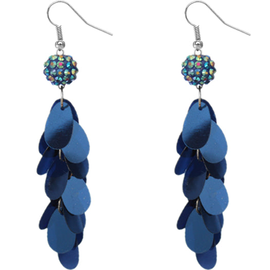 Blue Beaded Fireball Confetti Cascade Earrings