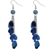 Blue Beaded Fireball Confetti Chain Earrings