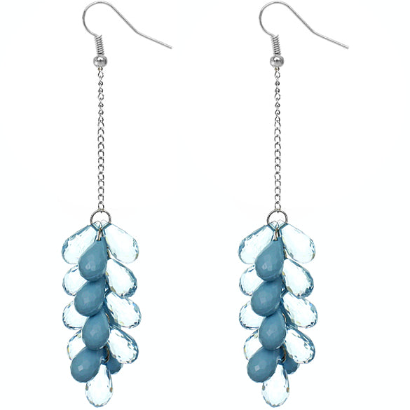 Blue Beaded Layer Drop Chain Earrings