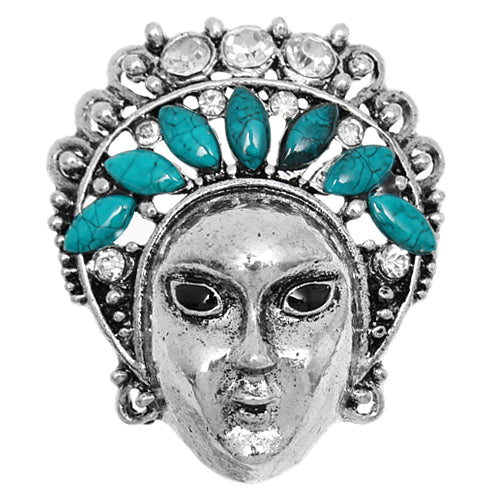 Blue Beaded Rhinestone Female Face Adjustable Ring