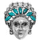 Blue Beaded Rhinestone Female Face Adjustable Ring