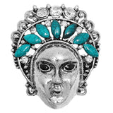Blue Beaded Rhinestone Female Face Adjustable Ring