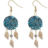 Blue Beaded Seashell Felt Dangle Earrings