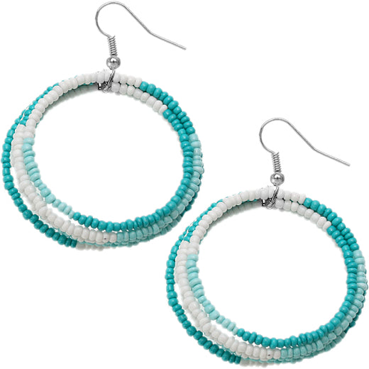 Blue Beaded Wrap Around Coil Hoop Earrings