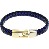 Blue Black Braided Woven Leather Latch Bracelet