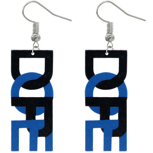 Blue Black Dope Wooden Letter Earrings
