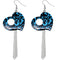 Blue Damask Heart Drop Chain Earrings