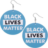 Blue Wooden Black Lives Matter Round Earrings