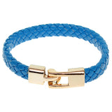 Blue Braided Woven Leather Latch Bracelet