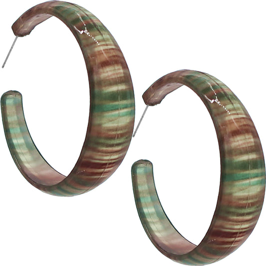 Green Glossy Striped Hoop Earrings