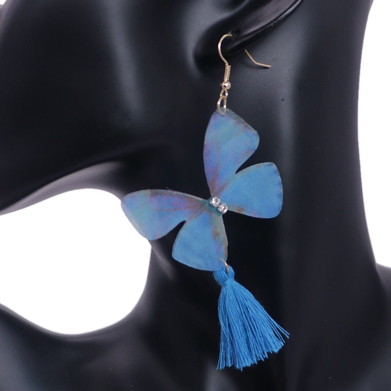 Blue Butterfly Tassel Tulle Earrings