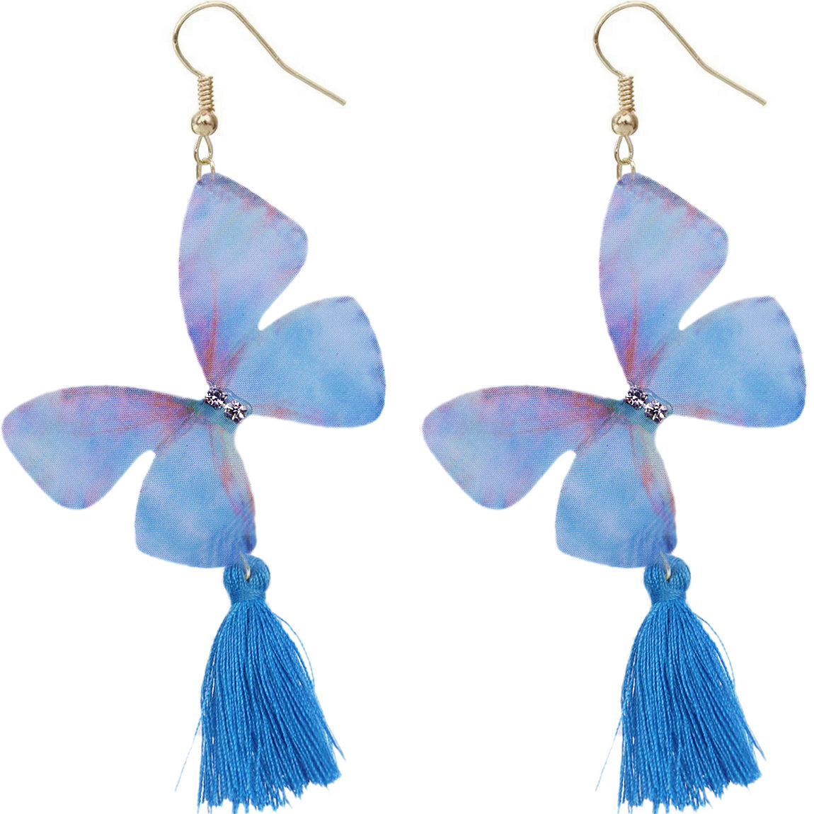 Blue Butterfly Tassel Tulle Earrings