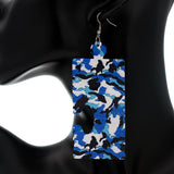 Blue Camo Puzzle Piece Rectangular Earrings