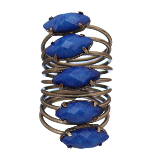 Blue Beaded Coil Wrap Ring