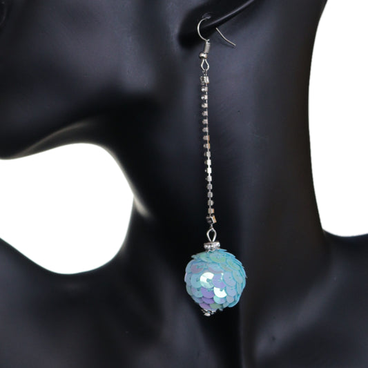 Blue Iridescent Confetti Ball Chain Earrings