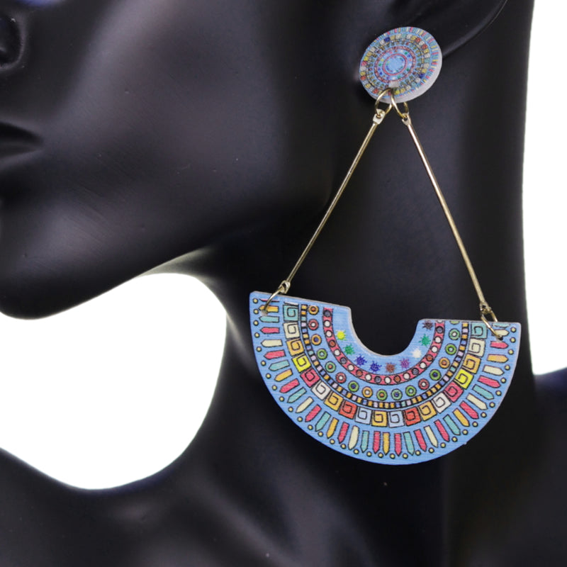 Blue Crescent Triangular Shape Post Earrings